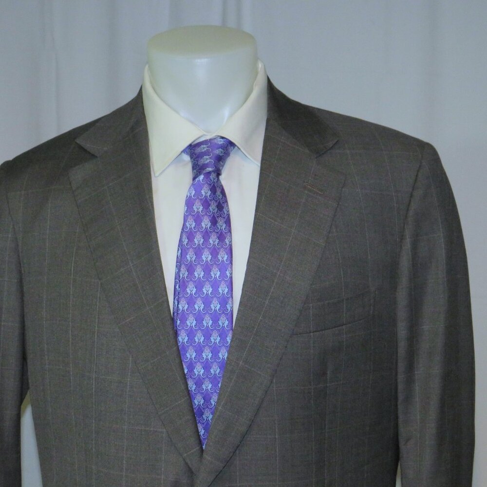 St. Saint Andrews Super 160 Gray Windowpane Plaid Two Button Suit 44R - Picture 5 of 16